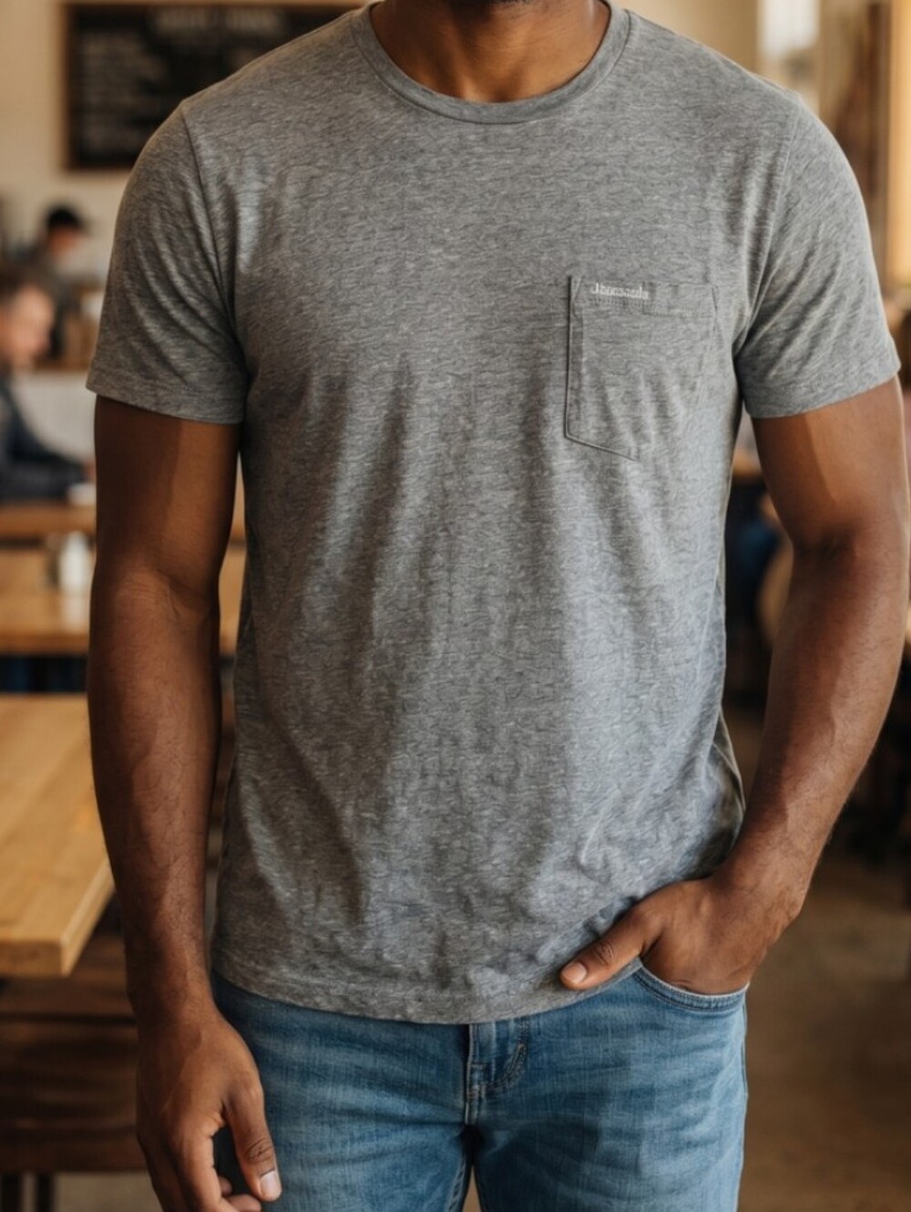 Abercrombie & Fitch Muscle Fit Heather Crew Tee Gray Pocket T-Shirt - Men's XXL